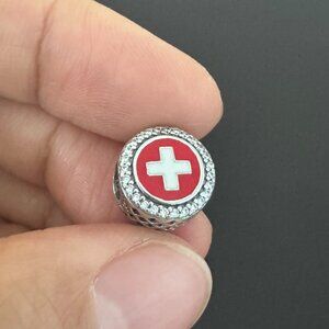 Pandora Switzerland Flag Bead Charm Pendant S925 Silver